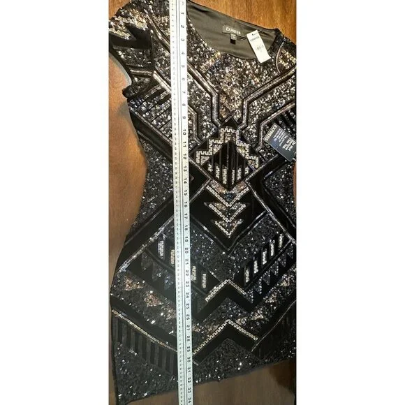 Express Sequined  With Velvet Bling Geometric Dress. Stunning, Perfect,  Holiday - Picture 11 of 16